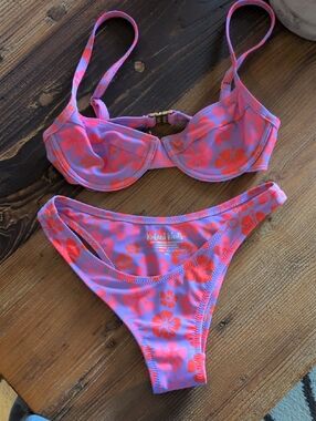 Kulani Kinis Lavender Bikini with Coral Floral Print